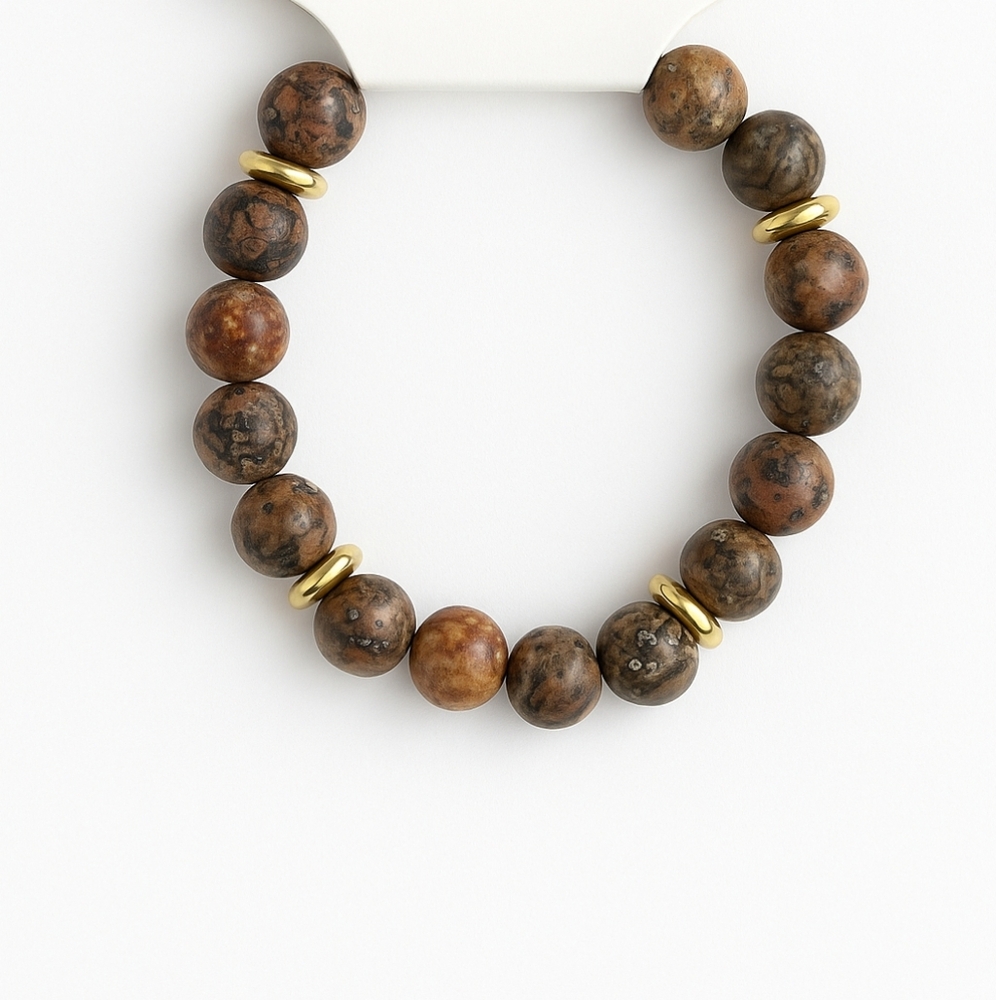 Made By Adelaide Leopard Jasper Beaded Bracelet New‎